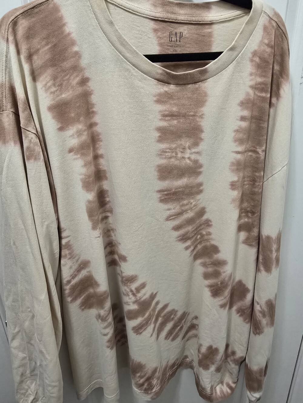 GAP Mens XXL Brown Cream Tie Dye Striped Long Sleeve T-Shirt